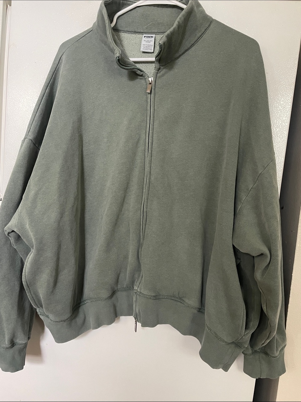 PINK XXL Victoria's Secret Cotton Sage Green Full-Zip Pockets Everyday Comfort